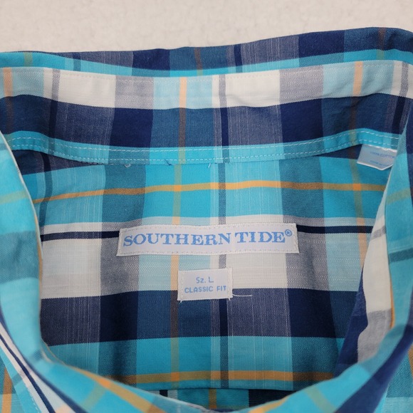 Southern Tide Auto‎ Pilot Plaid Sport Shirt Mens Large L Classic Fit Blue Orange - Picture 3 of 8